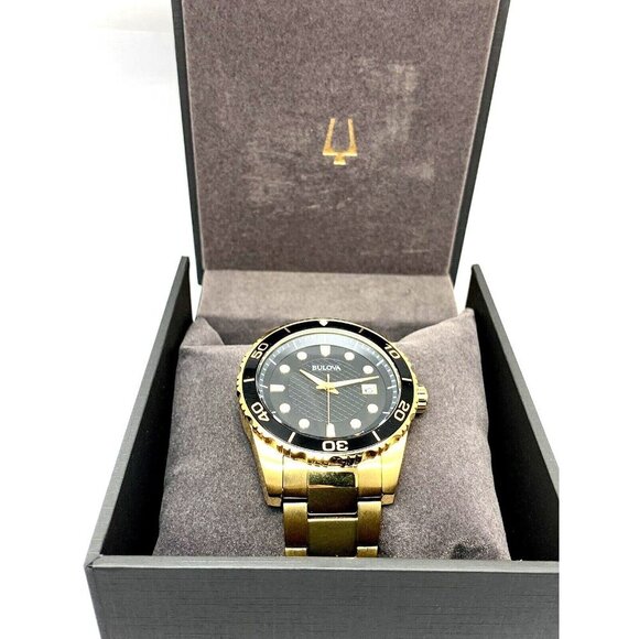 Bulova Men's Watch 98B375 Quartz Black Dial Date Gold Stainless Steel 43… - Picture 3 of 13